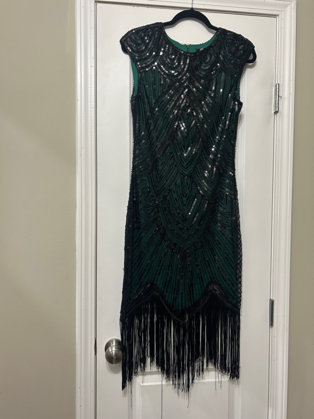 Beaded Emerald Fringe Midi Dress